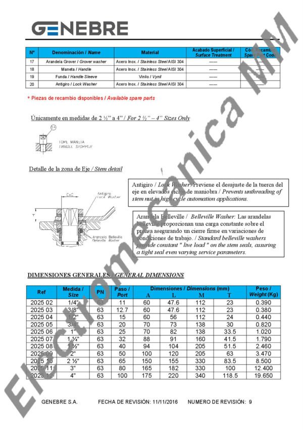 Válvula Esférica 3 Piezas Paso Total INOXIDABLE 1/2” – Genebre – Articulo 2025