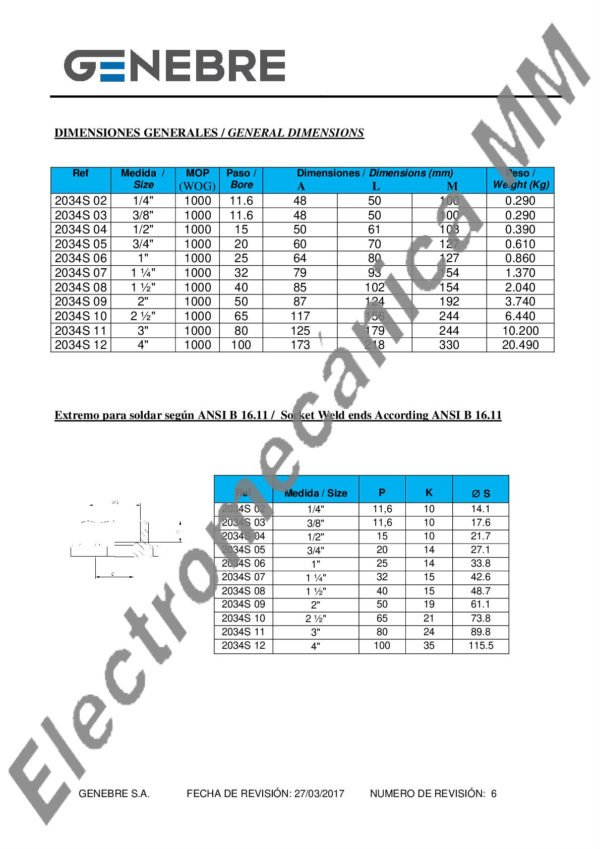 Válvula Esférica 3 Piezas Paso Total Esfera y Eje Inox.1/2” – Genebre – Articulo 2034S