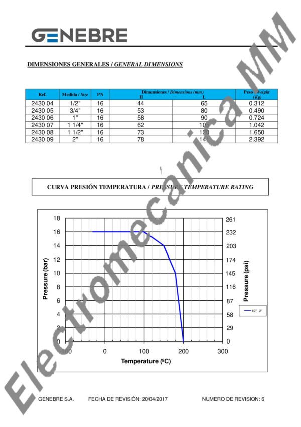 Válvula De Retención A Clapeta INOXIDABLE 1 1/4” – Genebre – Artículo 2430