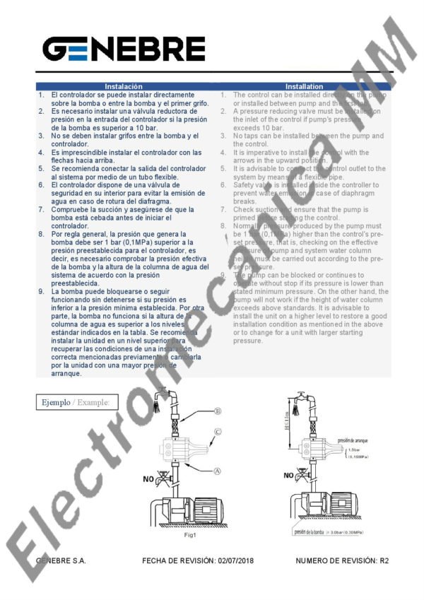 Controlador Automático De Bombas De Agua 1” x 1”- Genebre – Articulo 3254