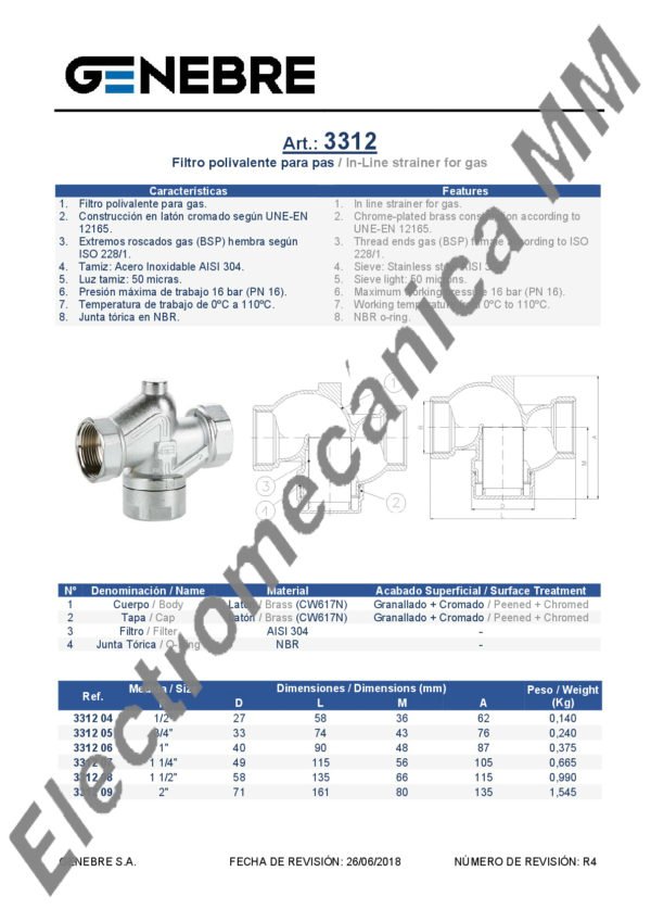 Filtro Polivalente Para GAS 1 1/2”– Genebre – Articulo 3312