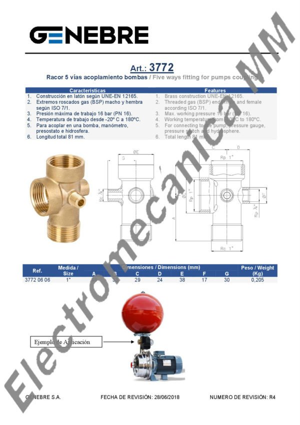 Racor 5 Vías Para Bombas Corto 81mm – Genebre – Articulo 3772