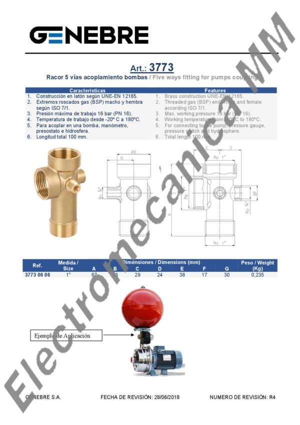 Racor 5 Vías Para Bombas Largo 100mm – Genebre – Articulo 3773