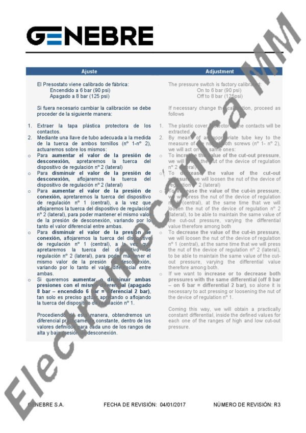 Presostato 4 Vía Para Aire – 1/4”NPT – Genebre – Articulo 3785