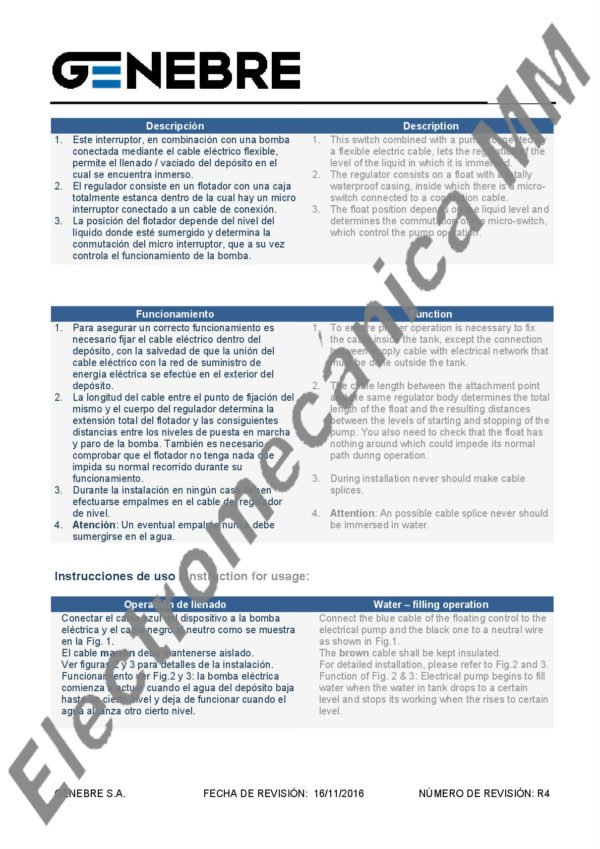 Interruptor De Nivel Vertical – Genebre – Articulo 3883