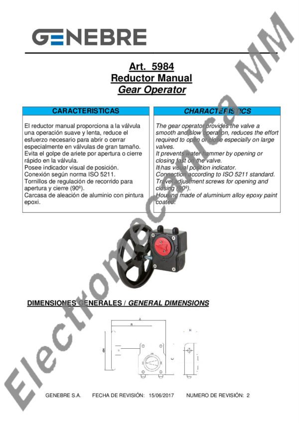 Reductor Manual Para Válvulas Mariposa 150NM – Genebre – Artículo 5984