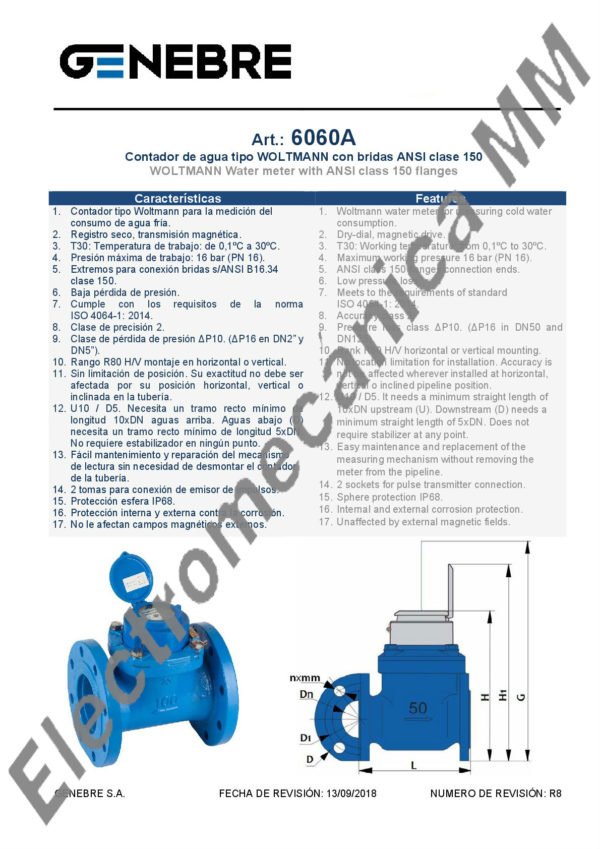 Contador Woltman 6” DN 150 – Genebre – Artículo 6060A