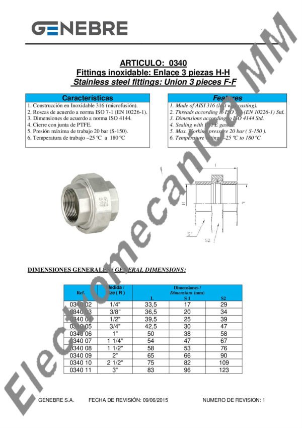 Unión Doble H-H Inoxidable 2 1/2″ – Genebre – Artículo 0340