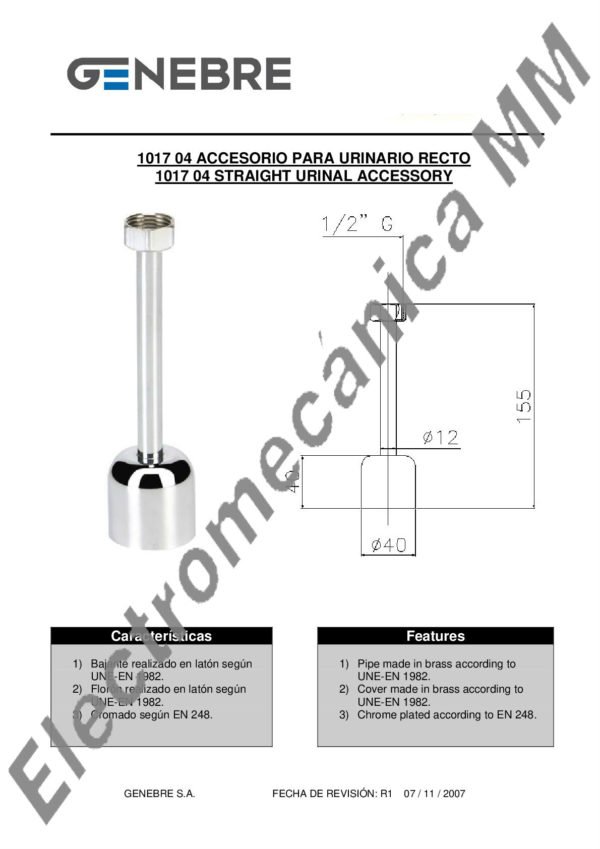 Accesorio Para Urinario Recto – Genebre – Artículo 1017 04