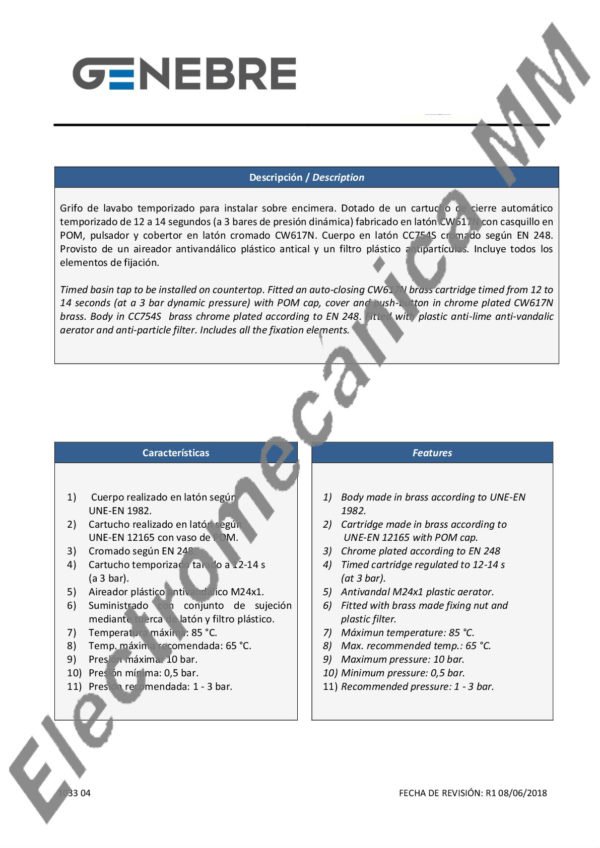 Temporizado Lavatorio – Genebre – Artículo 1033 04