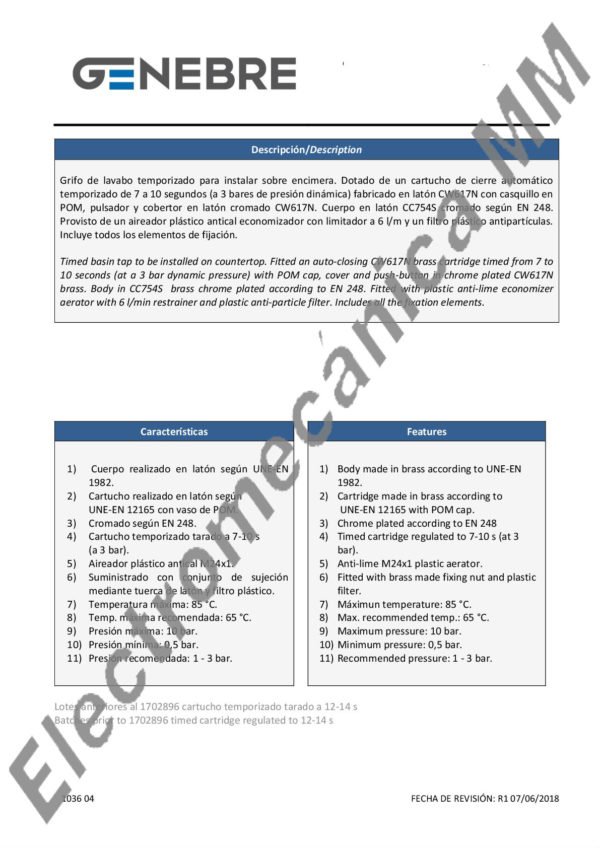 Temporizado Lavatorio – Genebre – Artículo 1036 04