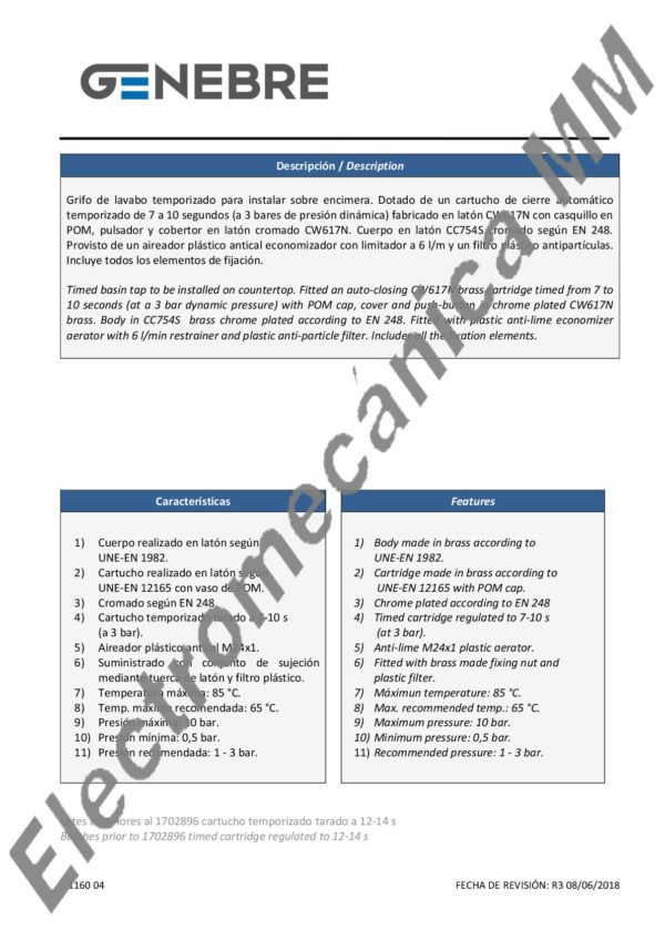 Temporizado Lavatorio Alto – Genebre – Artículo 1160 04