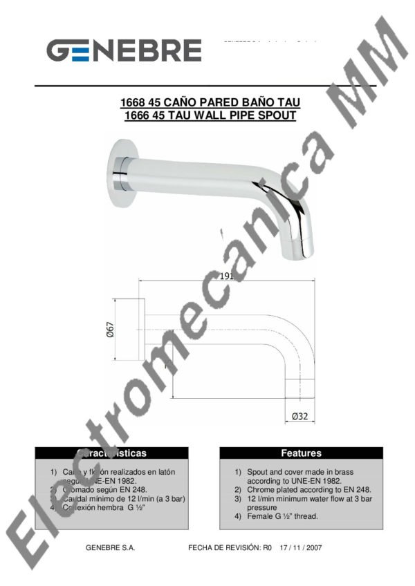 Caño Pared Baño Ø32mm – Genebre – Artículo 1668 45