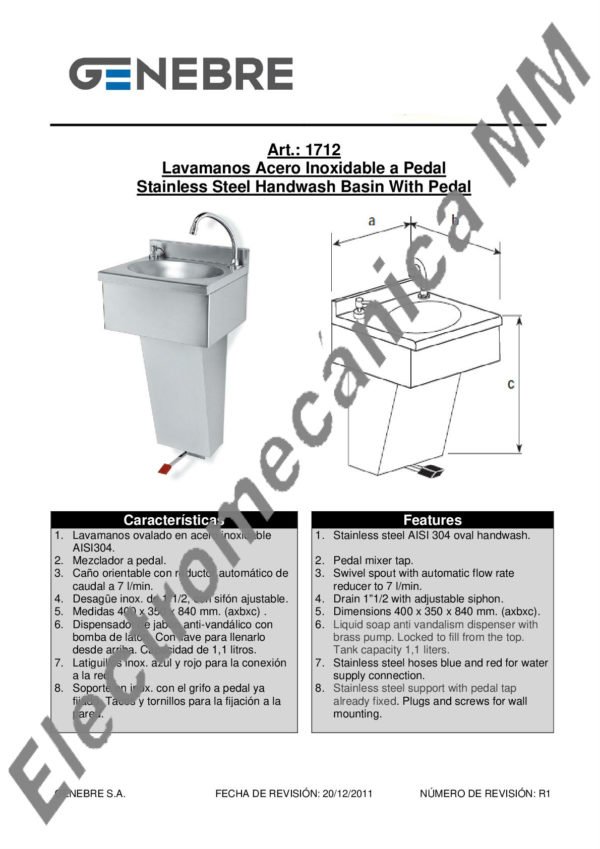 Lavamanos Inox A Pedal – Genebre – Artículo 1712 08