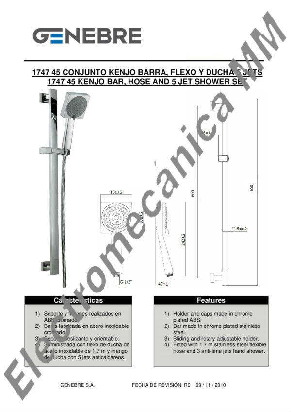 Conjunto Barra, Flexo Y Ducha 3 Jets – Genebre – Artículo 1747 45