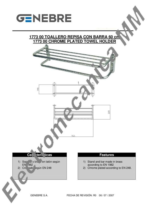 Toallero Repisa Con Barra – Genebre – Artículo 1773 00