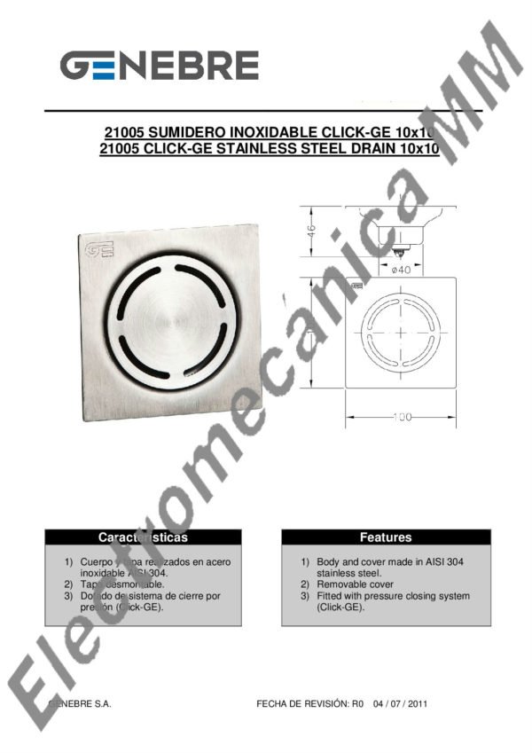 Rejilla 10 X 10 Inoxidable D.40 – Genebre – Artículo 21005