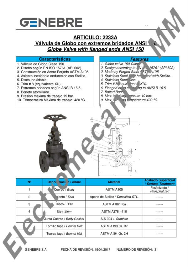 Válvula Globo 1 1/4” – Genebre – Artículo 2233A