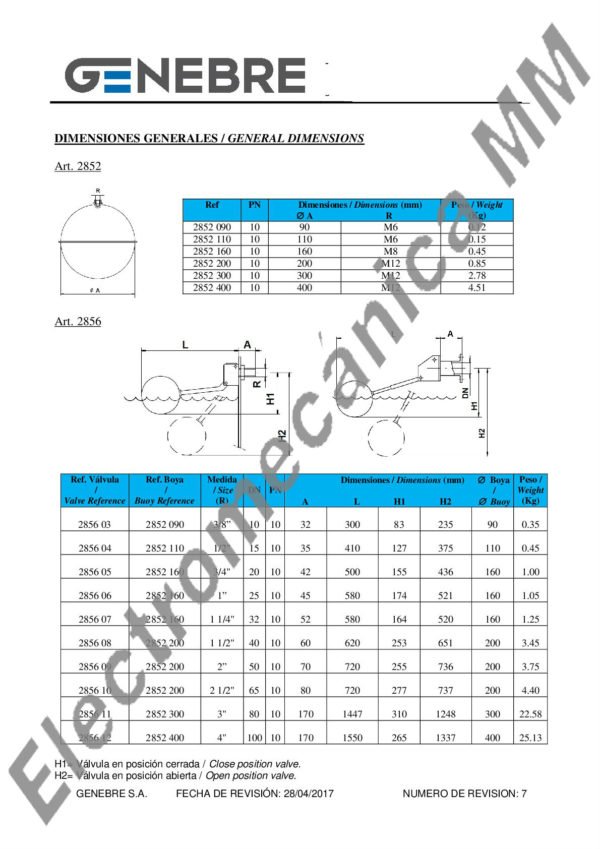 Boya Para Flotador INOXIDABLE 1/2” – Genebre – Artículo 2852