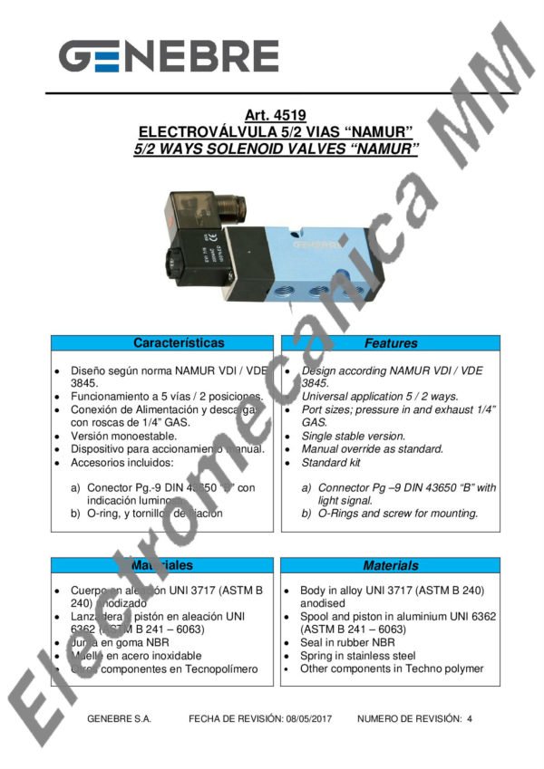 Electroválvula Namur  110 Volt A.C. – Genebre – Artículo 4519