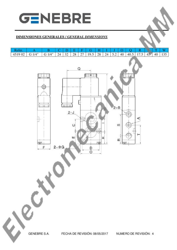 Electroválvula Namur  110 Volt A.C. – Genebre – Artículo 4519