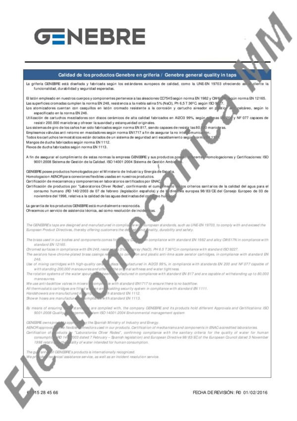 Monocomando Ducha Empotrado – Genebre – Artículo 61115 28 45 66