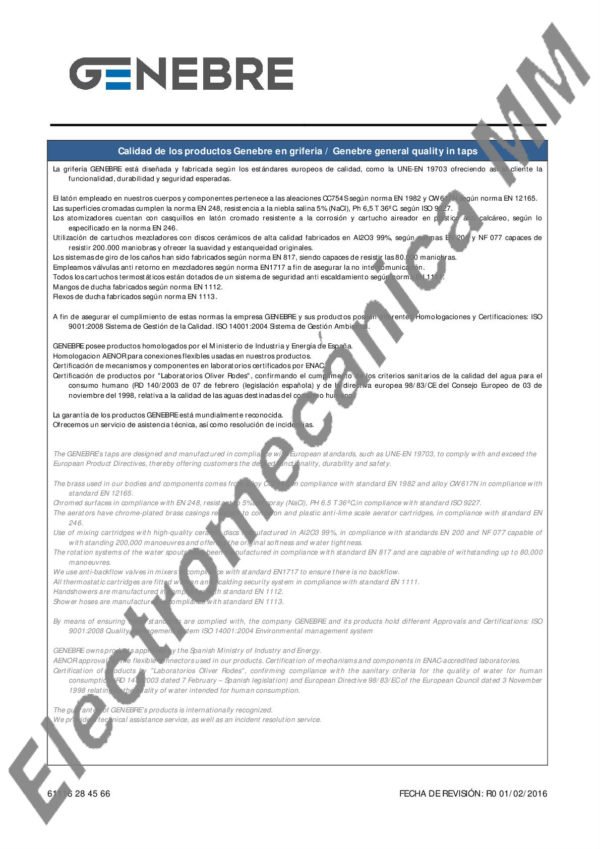 Monocomando Baño Empotrado Con Inversor – Genebre – Artículo 61116 28 45 66