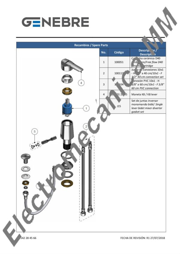 Monocomando Bidé Americano – Genebre – Artículo 61142 28 45 66