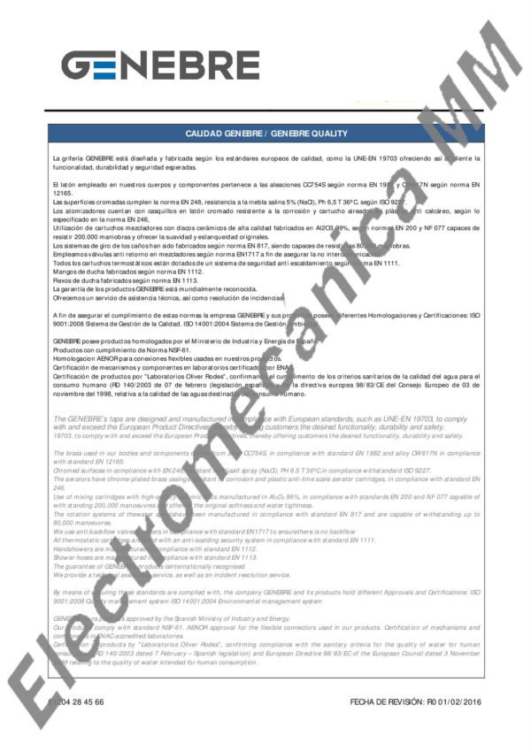 Monocomando Mesada – Genebre – Artículo 61204 28 45 66