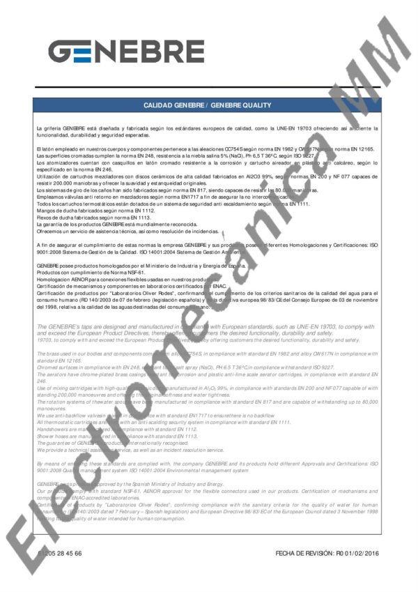 Monocomando Mesada Ducha Extensible – Genebre – Artículo 61205 28 45 66
