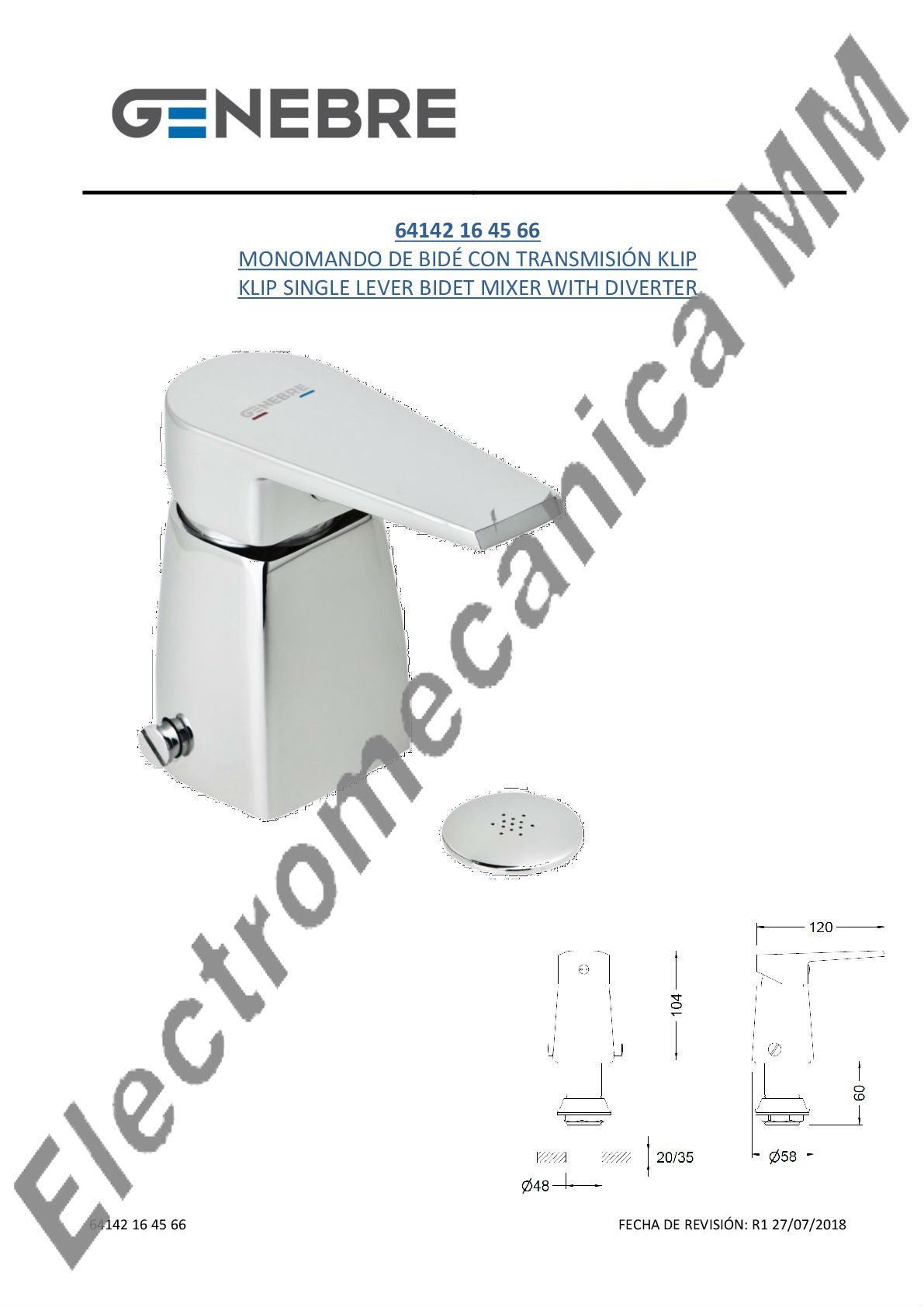 Monocomando Bidé Americano – Genebre – Artículo 64142 16 45 66