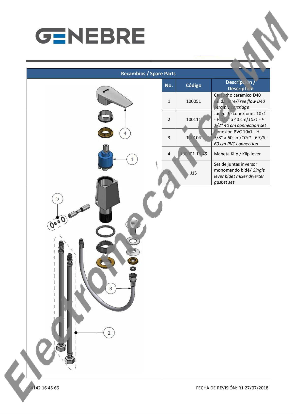 Monocomando Bidé Americano – Genebre – Artículo 64142 16 45 66