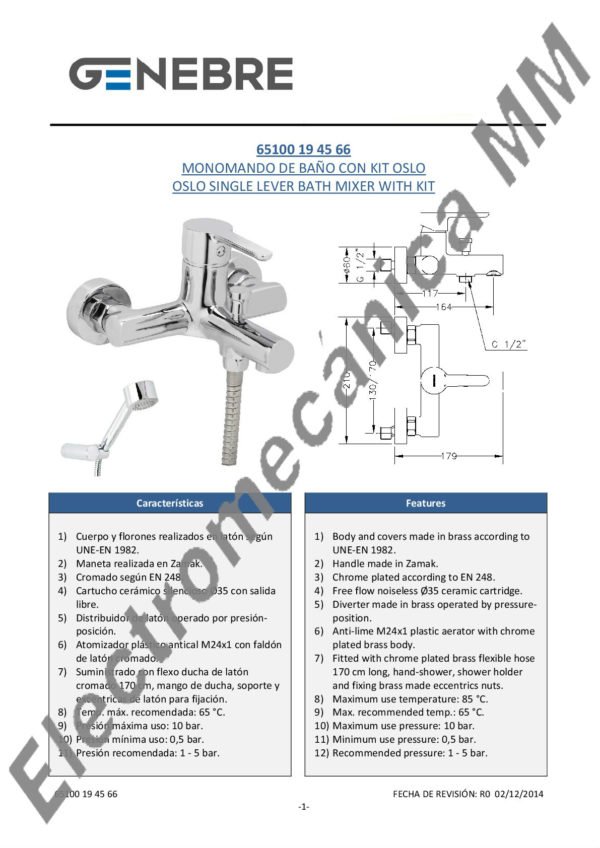Monocomando De Baño Con Kit – Genebre – Artículo 65100 19 45 66