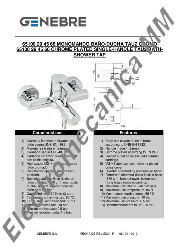 Monocomando De Baño Con Kit – Genebre – Artículo 65100 29 45 66