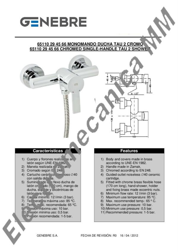 Monocomando Ducha Con Kit – Genebre – Artículo 65110 29 45 66