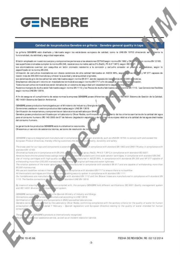 Monocomando De Lavatorio Alto – Genebre – Artículo 65136 19 45 66