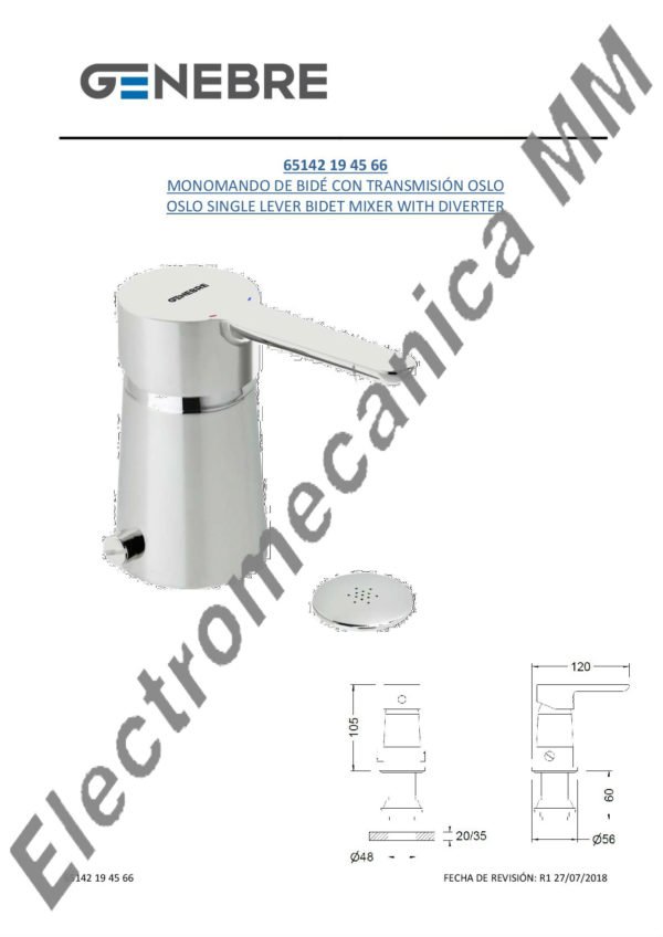 Monocomando De Bidé Americano – Genebre – Artículo 65142 19 45 66