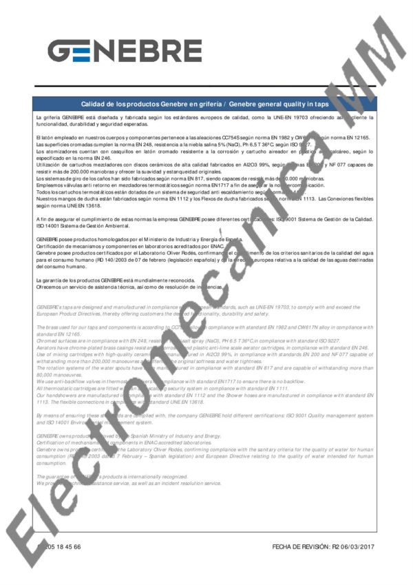 Monocomando Mesada Extensible – Genebre – Artículo 65205 18 45 66