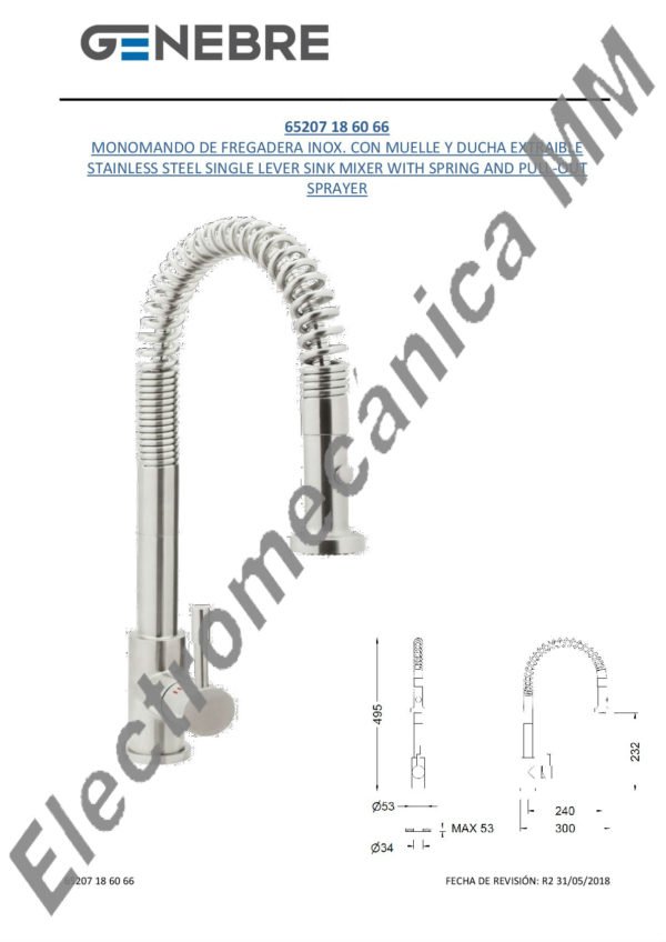 Monocomando Mesada Inox Con Resorte – Genebre – Artículo 65207 18 60 66