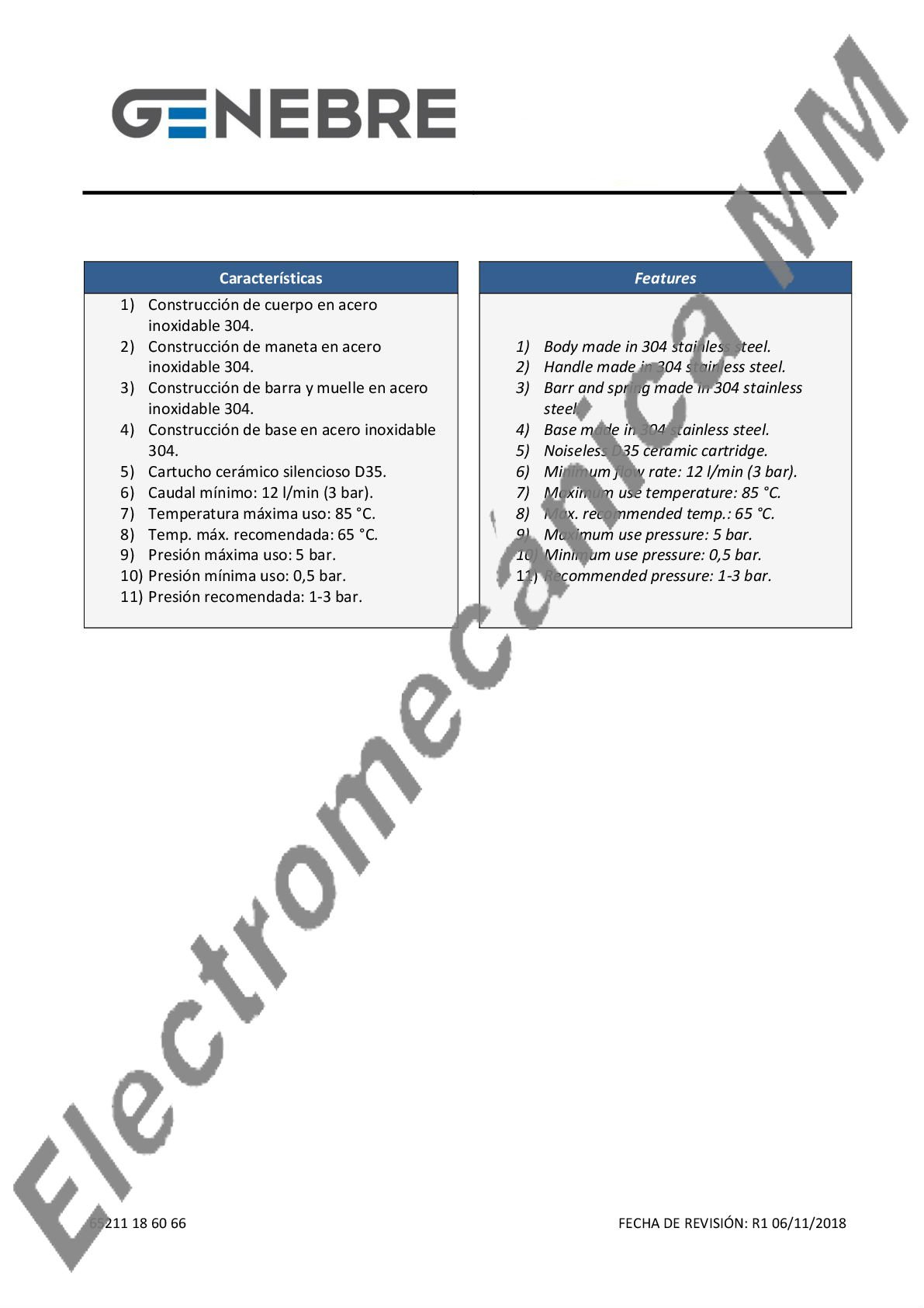 Monocomando Mesada Con Muelle – Genebre – Artículo 65211 18 45 66