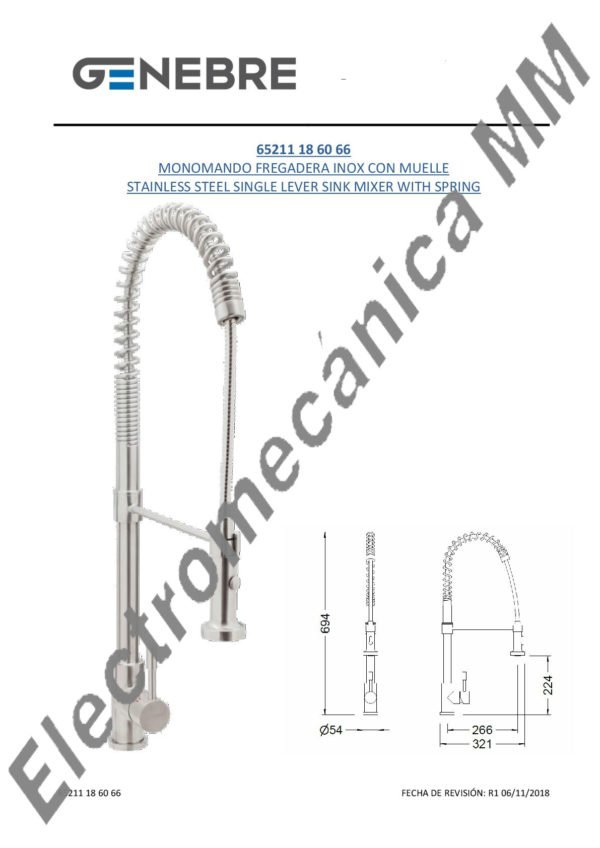 Monocomando Mesada Inox Con Resorte Y Muelle – Genebre – Artículo 65211 18 60 66