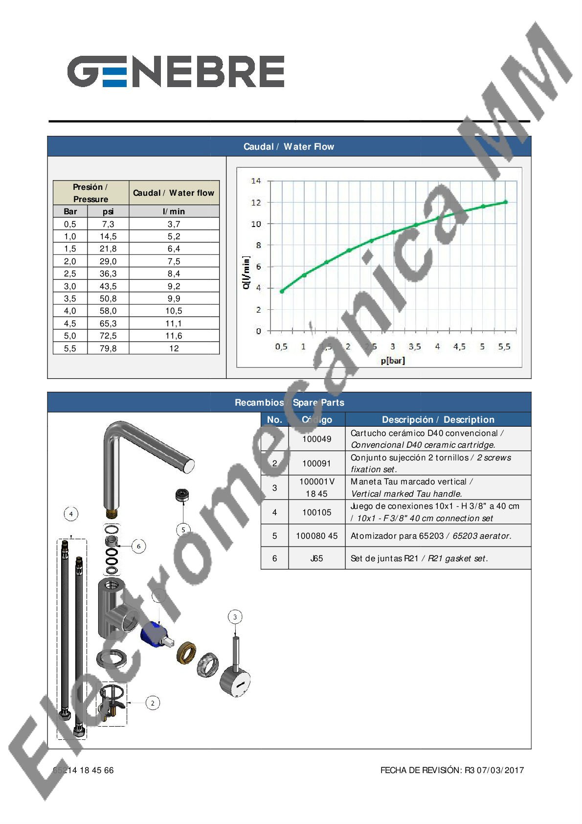 Monocomando Mesada Cartucho 40 – Genebre – Artículo 65214 18 45 66