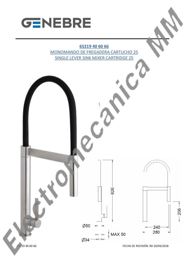 Monocomando Mesada Inox Cartucho De 25 – Genebre – Artículo 65219 40 60 66