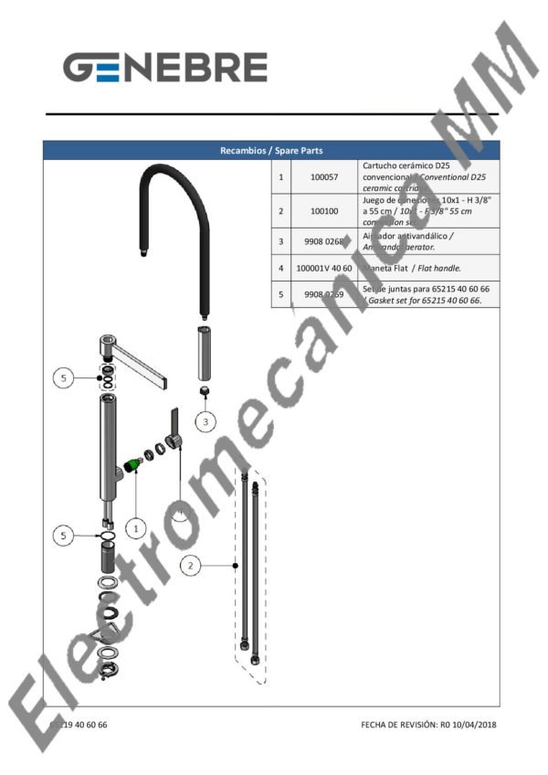 Monocomando Mesada Inox Cartucho De 25 – Genebre – Artículo 65219 40 60 66