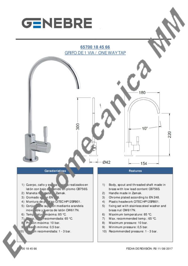 Grifo De 1 Via – Genebre – Artículo 65700 18 45 66