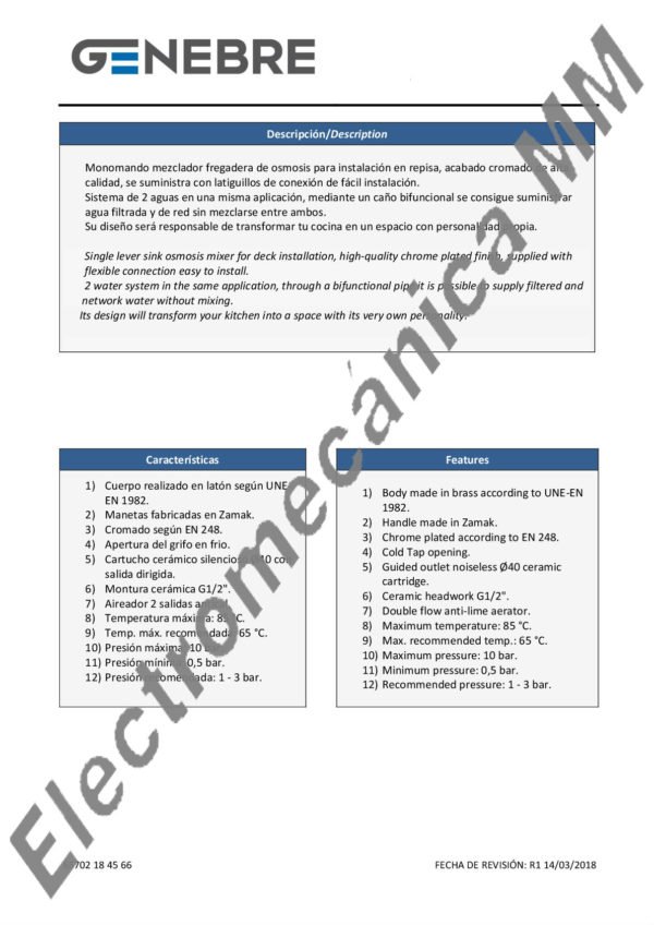 Monocomando Mesada De 3 Vías – Genebre – Artículo 65702 18 45 66
