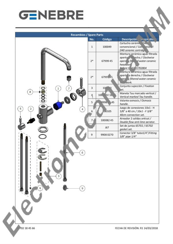 Monocomando Mesada De 3 Vías – Genebre – Artículo 65702 18 45 66