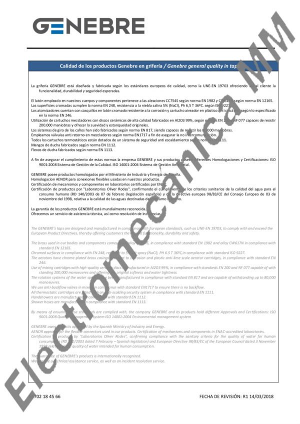 Monocomando Mesada De 3 Vías – Genebre – Artículo 65702 18 45 66