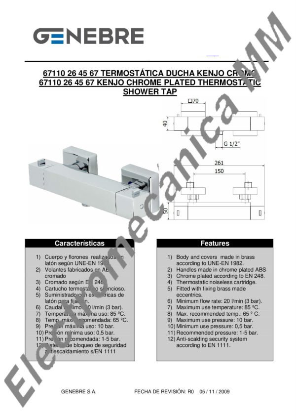 Termostática Ducha Sin Kit – Genebre – Artículo 67110 26 45 67