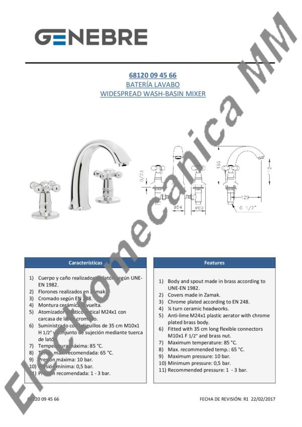 Batería De Lavatorio Clasic – Genebre – Artículo 68120 09 45 66